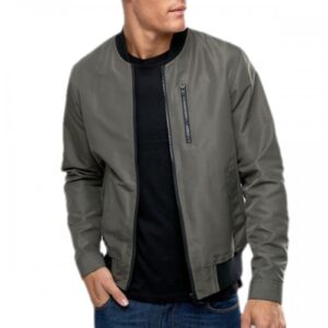 Grey Satin Letterman Jacket for Men