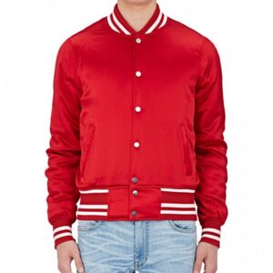 Red Satin Mens Bomber Jacket