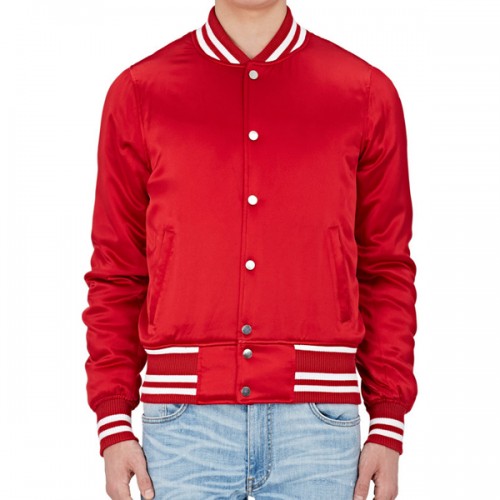 Red Satin Mens Bomber Jacket