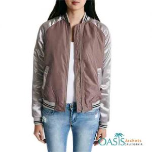 Brown and Silver Womens Bomber Jacket Manufacturer