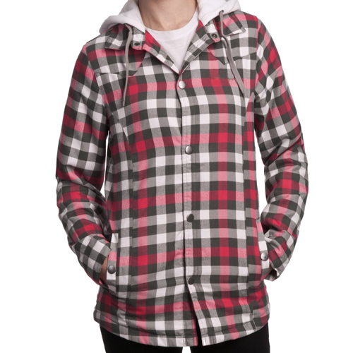 cherry red and black checked flannel jacket