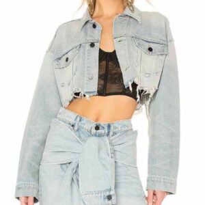 Classic Blue Cropped Denim Jacket Manufacturers