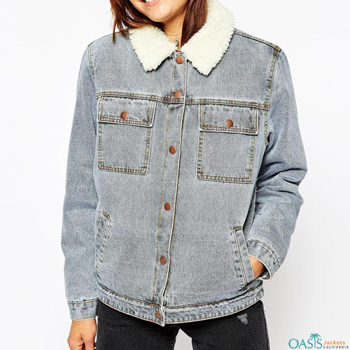 New Winter Jacket Women Velvet Thick Denim Jacket Big Faux Fur Collar  Hooded Jean Jacket Female Vintage Casual Outwear