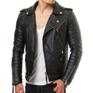 Gloss-Black Biker Leather Jacket Manufacturer