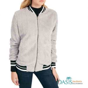 Grey and Black Simple Womens Bomber Jacket