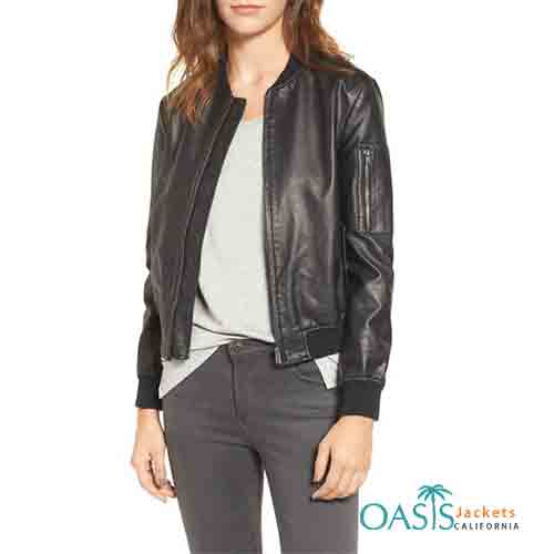 Haute Couture Black Leather Women’s Bomber Jacket