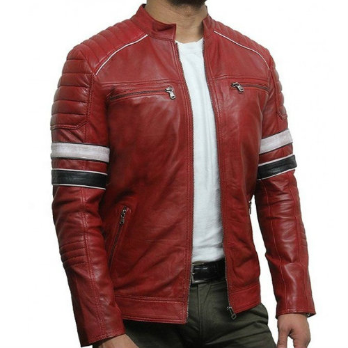 Red and Black Faux Fur Leather Jacket