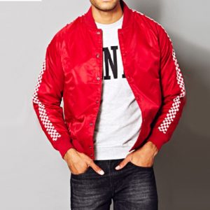 wholesale red and white bright men’s bomber jacket manufacturer