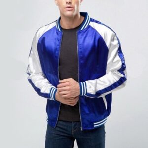 Wholesale Blue Satin Baseball Jacket