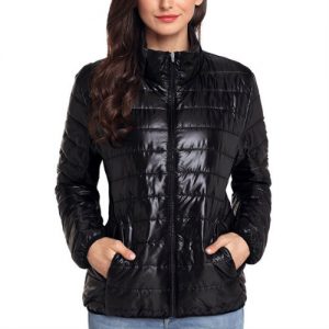 fashionable black quilted jacket manufacturer for women