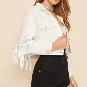 Casual Fringe White Denim Jacket Manufacturer