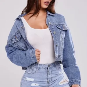 cropped blue denim jacket manufacturer