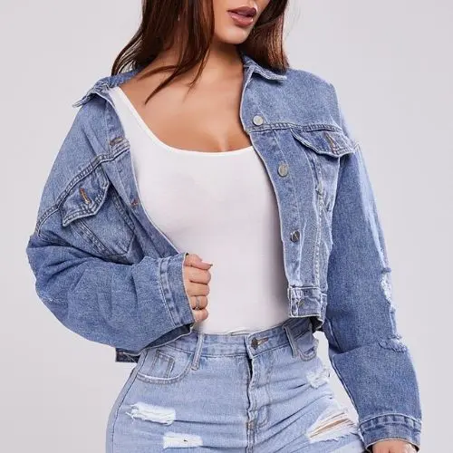 cropped blue denim jacket manufacturer