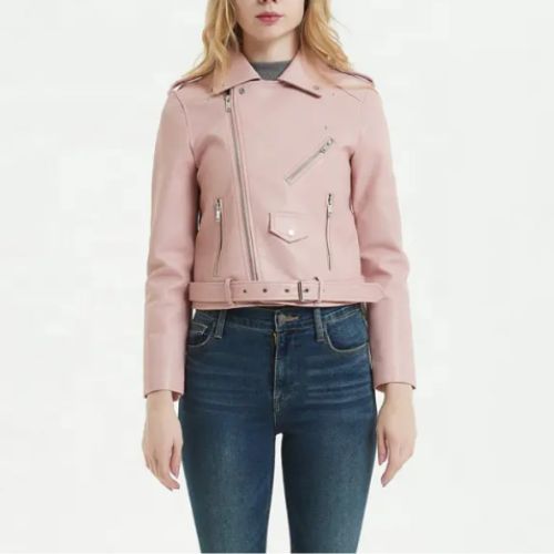 women pink leather jacket manufacturer