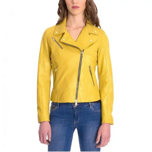 women yellow leather jacket supplier