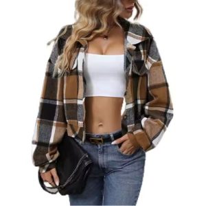 Women Cropped Plaid Shirt Jacket Manufacturer