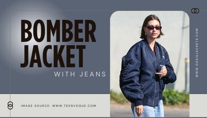 Hailey Bieber Fashion: Bomber Jacket With Jeans bomber jackets wholesalers