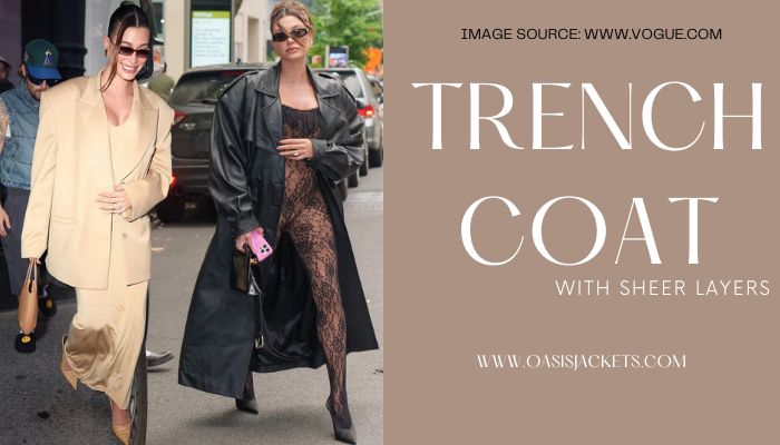 Hailey Bieber Fashion: Trench Coat With Sheer Layers