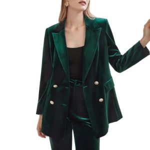 wholesale women double breastet velvet blazer suppliers