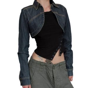 short lapel collar denim coat manufacturers