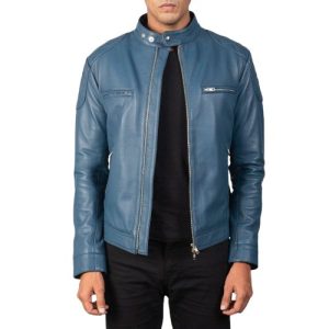 blue waterproof menswear biker leather jacket suppliers