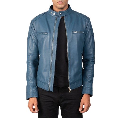 blue waterproof menswear biker leather jacket suppliers