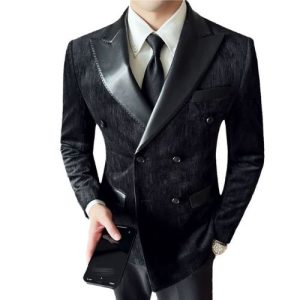 wholesale double breasted leather blazer