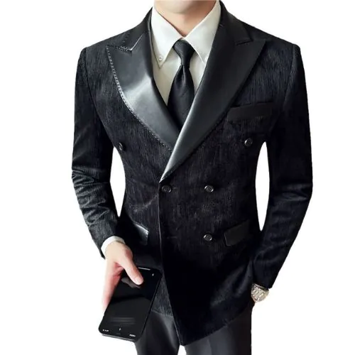 wholesale double breasted leather blazer