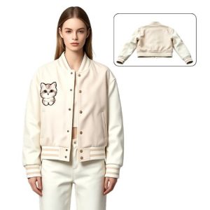 kitten embroidered letterman jacket suppliers