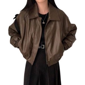 bulk elegant retro pu leather jacket suppliers