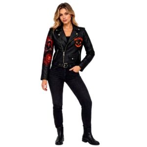 bulk halloween printed leather moto jacket suppliers